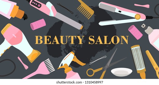 Vector illustration of an ornament with different dairdresser tools that can be used as a part of a banner, flyer, business card, leaflet and other promotional material.