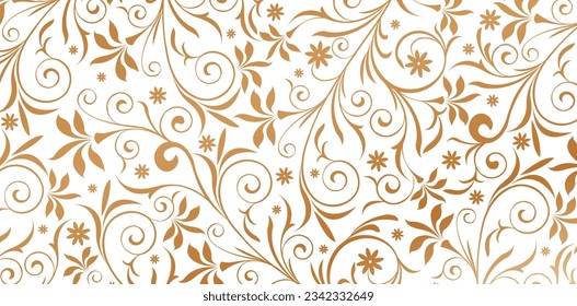 vector illustration ornament golden colors Seamless pattern with leaves and curls on a white background for Fashionable modern wallpapers or textile, books covers, Digital interfaces, prints templates