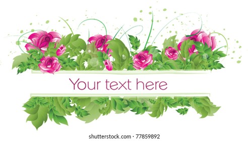 vector illustration ornament of leaves and roses, with space for text