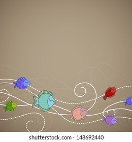 Vector Illustration of an Ornamental Background with Decorative Fishes