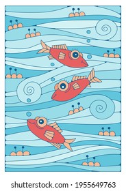 Vector Illustration of an ornamental background with decorative fishes.