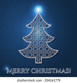 Vector Illustration of ornamental christmas tree for Design, Website, Background, Banner. Merry Xmas Blue and white decoration Element Template