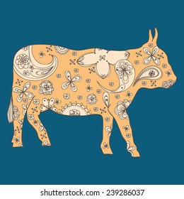 Vector illustration with ornamental cow