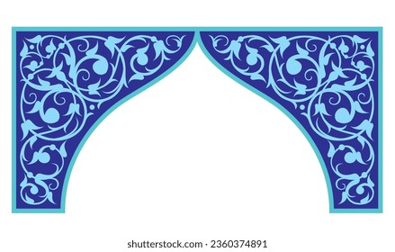 Vector illustration for ornamental design pattern for decoration on frame corners, blue background, suitable for calligraphy, mosque decoration, invitation cards, etc