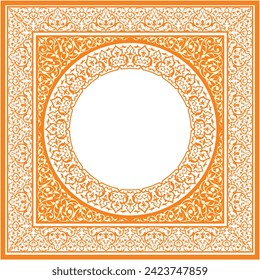 Vector illustration for ornamental design pattern on square frame, soft orange color. Suitable for calligraphy, mosque decorations, invitation cards, frames, used with text placement in the center