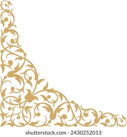 Vector illustration for ornamental design pattern on frame corner border, gold color, suitable for calligraphy, invitation card, frame decoration