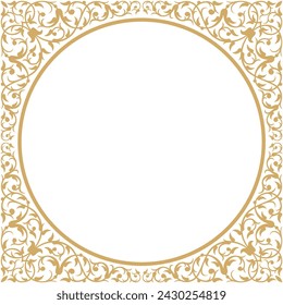 Vector illustration for ornamental design pattern on square and round frame in the center, gold color, suitable for calligraphy, mosque decoration, used with text placement in the center