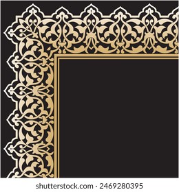 Vector illustration for ornamental design pattern on frame corner border, black color background. Suitable for calligraphy, invitation card, frame decoration, etc.