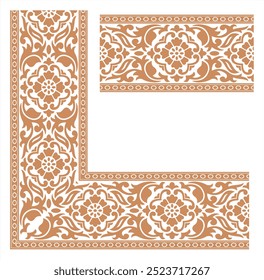 Vector illustration of ornamental design pattern on frame corner border, batik floral design, suitable for calligraphy frames, invitation cards, decorations, covers, etc