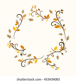Vector Illustration of an Ornamental Fall Background Design with Autumnal Leaves and Branches