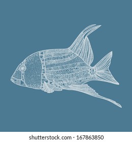 Vector illustration with ornamental fish in blue colors