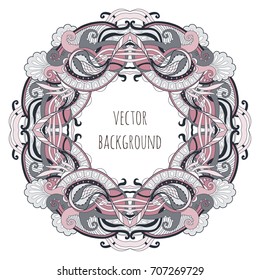 Vector illustration ornamental frame with abstract flowers doodling, zen art on a white background.