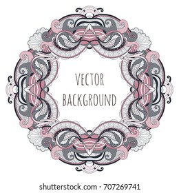 Vector illustration ornamental frame with abstract flowers doodling, zen art on a white background.