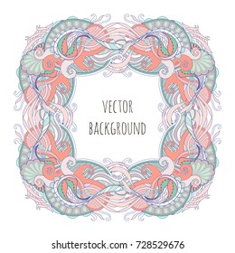 Vector illustration ornamental frame with abstract flowers doodling, zen art on a white background.