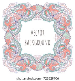 Vector illustration ornamental frame with abstract flowers doodling, zen art on a white background.