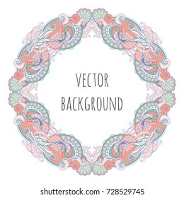 Vector illustration ornamental frame with abstract flowers doodling, zen art on a white background.