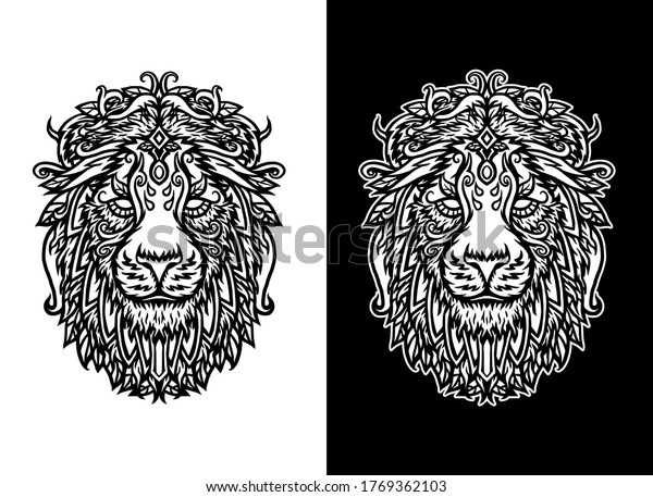 Vector illustration of ornamental lion, isolated on dark and bright backgro...