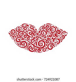 Vector illustration of ornamental stylized lips. Vector detailed illustration. Great for fabric and textile, prints, invitation, packaging, greeting cards or any desired idea.