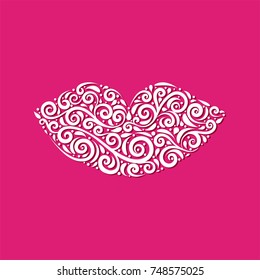 Vector illustration of ornamental stylized lips. Vector detailed illustration. Great for fabric and textile, prints, invitation, packaging, greeting cards or any desired idea.