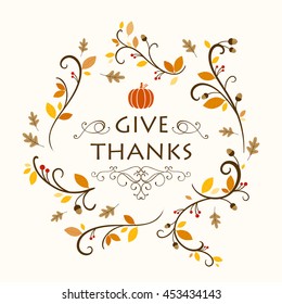 Vector Illustration of an Ornamental Thanksgiving Background Design with Autumnal Leaves and Branches