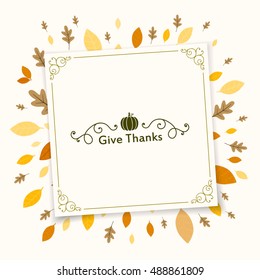 Vector Illustration of an Ornamental Thanksgiving Background Design with Autumnal Leaves