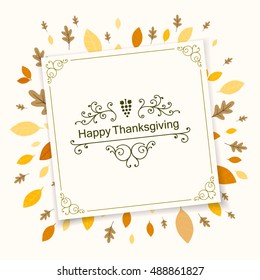 Vector Illustration of an Ornamental Thanksgiving Background Design with Autumnal Leaves