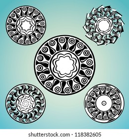 Vector illustration of ornamented circles, five different versions