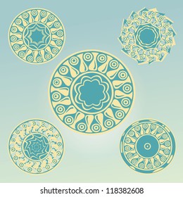 Vector illustration of ornamented circles, five different versions
