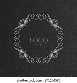 vector illustration with ornate art-deco frame on cardboard texture. graceful line art logo design element.