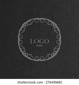 vector illustration with ornate art-deco frame on cardboard texture. graceful line art logo design element