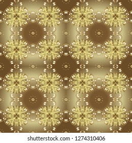 Vector illustration. Ornate decoration. Damask gold abstract flower seamless pattern on brown and neutral colors.