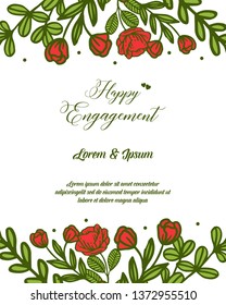 Vector illustration ornate floral frame with invitation card of happy engagement hand drawn