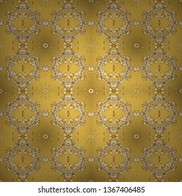 Vector illustration. Ornate floral ornament. In cute curls style. Seamless pattern in oriental style. Urban pattern for textile and fabric. Illustration in beige and yellow colors.