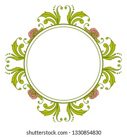 Vector illustration ornate frame flower pink leafy green with invitation card hand drawn