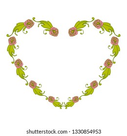 Vector illustration ornate frame flower pink leafy green with invitation card hand drawn