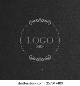 vector illustration with ornate frame on cardboard texture. graceful line art logo design element