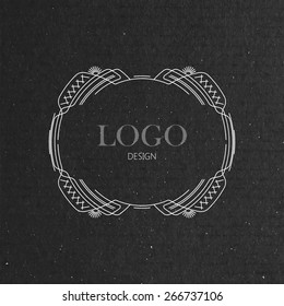 vector illustration with ornate frame on cardboard texture. graceful line art logo design element