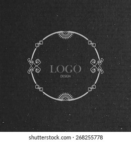 vector illustration with ornate frame on cardboard texture. graceful line art logo design element