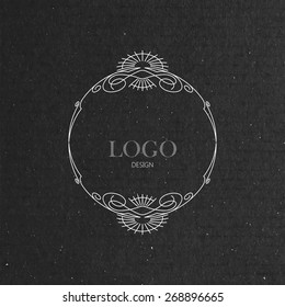 vector illustration with ornate frame on cardboard texture. graceful line art logo design element.