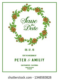Vector illustration ornate of green leafy flower frame with design wedding invitation card hand drawn