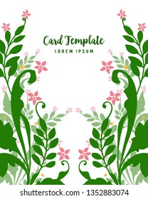 Vector illustration ornate of green leafy wreath frame with writing of card template hand drawn
