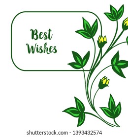 Vector illustration ornate of green leafy floral frame with letter best wishes hand drawn