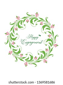 Vector illustration ornate of leaf frame for lettering design of happy engagement of hand drawn