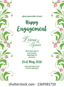 Vector illustration ornate of leaf frame for lettering design of happy engagement of hand drawn