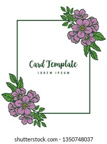 Vector illustration ornate of purple flower frame for design card template hand drawn