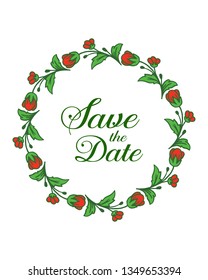 Vector illustration ornate of red wreath frame with design wedding invitation cards hand drawn