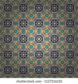 Vector illustration. Ornate seamless texture background. Relief waves of ornamental mosaic tile patterns in beige, blue and gray colors. Different mosaic textures.
