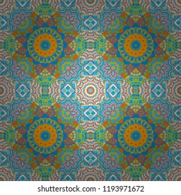 Vector illustration. Ornate seamless texture background. Relief waves of ornamental mosaic tile patterns in brown, black and gray colors. Different mosaic textures.