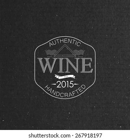 vector illustration with ornate wine label on cardboard texture. graceful line art-deco design element. package template