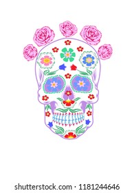 Vector illustration of an ornately decorated Day of the Dead (Dia de los Muertos) sugar skull, or calavera.